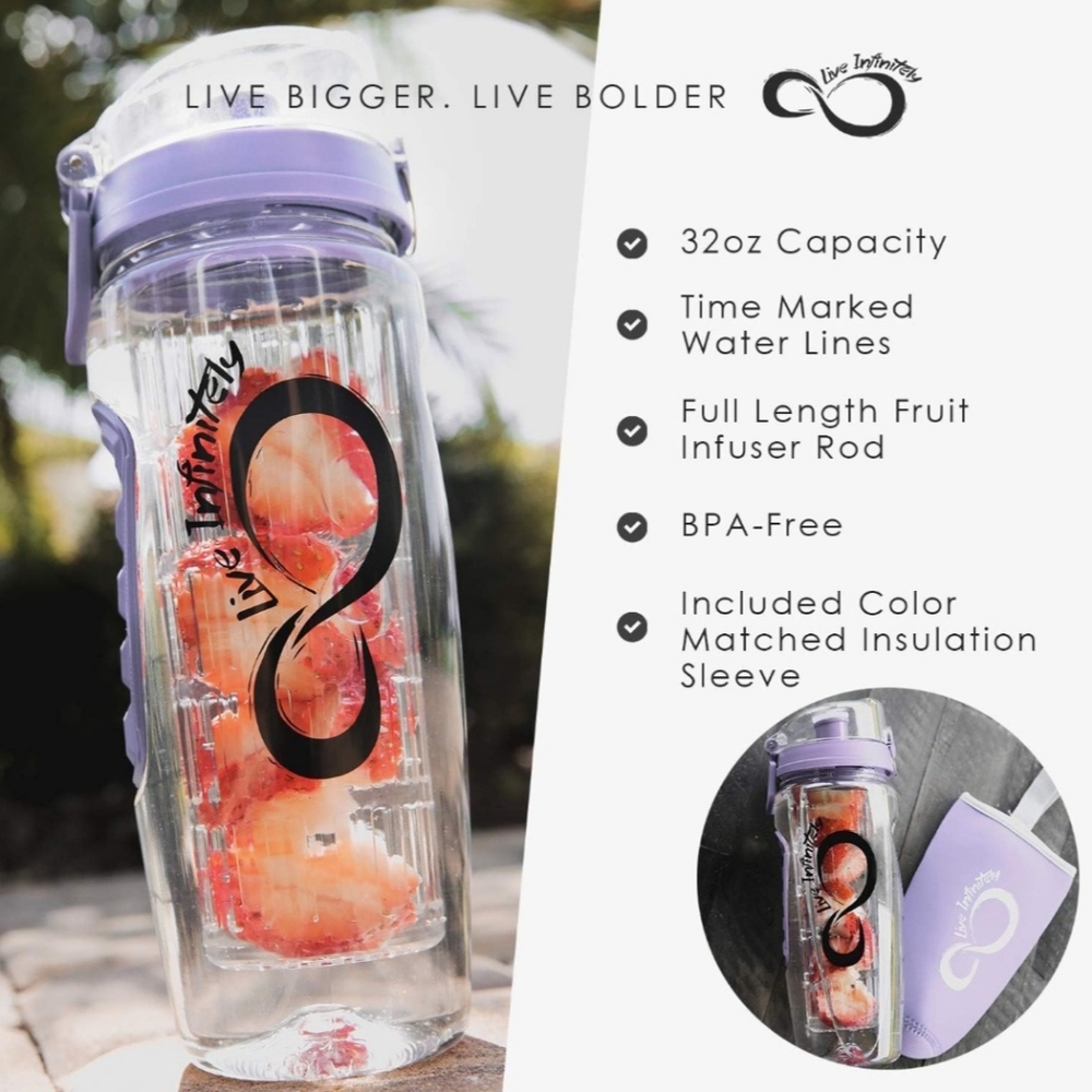 Live Infinitely 32oz Infuser Water Bottle With Sleeve/Bundle - Both - Picture 5 of 13